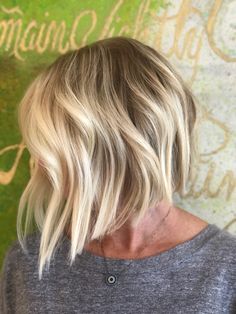 Layered Bob Blonde, Bob Hairstyles Blonde, Blonde Bob Shadow Root, Blonde Bob Thick, Blonde Bob Root Shadow, Bright Blonde Bob With Shadow Root, Bleach Blonde Bob Dark Roots, Short Angled Bob Haircut