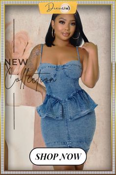 Ruffles Sexy Backless Bodycon Short Denim Dress Short Denim Dress, Short Denim, 1 Million, Denim Dress, Ruffles, Denim Shorts