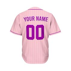 Custom Sublimation Pink Pinstripe Baseball Jersey Names and numbers are sublimated. No Minimum Order Free Shipping It will take 1-3 weeks to ship out If you would like to change the jersey's design, please contact us via the contact page or live chat. Features Made of Mesh Fabric: The jersey is 100% polyester mesh fabric. It is breathable and quickly dry. Sublimation Tracking Twill: All letters and numbers of the jersey are sublimated. Compared with traditional printed jerseys, it is durable and good-looking. For Daily Wear and Sports: The jersey weighs around 0.55 lb - 0.77 lb. You can wear it for daily, parties or sports. Authentic game-day accents and details Shorter, slimmer cut for an on-court look Size Chart Size Length Chest S 26.4'' 36.2'' M 27.2'' 39.4'' L 28'' 42.5'' XL 28.7'' 45 Pink Team Logo Jersey, Pink Jersey With Team Logo, Customizable Pink Sporty Baseball Jersey, Pink Team Logo Jersey For Sports Season, Pink Jersey Baseball Jersey For Sports Events, Pink College Jersey With Letter Print, College Pink Jersey With Letter Print, Striped Sport Jersey With Letter Print For Sports Events, Striped Jersey With Letter Print For Sports Events