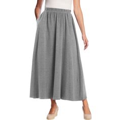 Experience ultimate comfort with our ultra-soft 7-day knit fabric. Sleek A-line maxi skirt design for a relaxed and drapey silhouette. Handy side pockets to keep your essentials close. Enjoy a perfect fit all day with the full elastic waistband. Average: 36" length for a versatile and elegant look. Petite: 34: length. Made with a durable and breathable cotton/poly blend. Easy care with machine washable fabric. Imported. Picnic Skirt, Crinkle Skirt, Full Maxi Skirt, Midi Flare Skirt, Tiered Maxi Skirt, Woman Within, Satin Midi Skirt, Denim Maxi Skirt, Ladies Of London