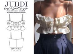 a woman's top and skirt sewing pattern with ruffles