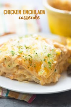 chicken enchilada casserole on a white plate