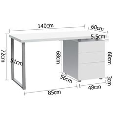 an image of a desk with measurements for the top and bottom drawers on each side