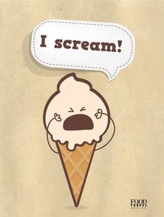 an ice cream cone with the words i scream above it and a cartoon character holding his head