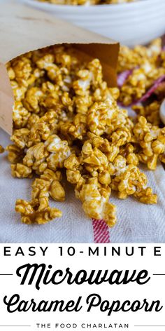 10 Minute Microwave Caramel Corn from The Food Charlatan. This super easy recipe for Caramel Popcorn takes 10 MINUTES start to finish! You make it in a brown paper bag in the microwave. It is SO crunchy and flavorful! And you don't have to stir a giant pan in the oven for an hour. WIN. Some things you will love about this recipe: You don't need a candy thermometer. You don't need to wait for a special temperature. You don't have to stir forever. It's the perfect movie treat or Christmas gift! Microwave Caramel Popcorn, Microwave Caramel Corn, Recipe For Caramel, Caramel Recipe Easy, Orange Sweet Rolls, Gluten Free Popcorn, Popcorn Recipes Caramel, The Food Charlatan