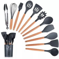 an assortment of kitchen utensils and spatulas