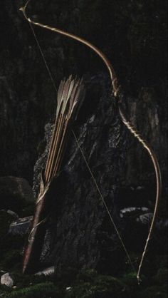 an arrow is attached to a rock in the dark