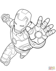 the iron man coloring page is shown in this black and white photo, it looks like he