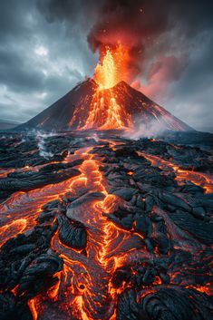 an active volcano spewing lava into the air