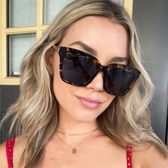 Bella Square Sunglasses | Tortoise & Grey Polarized Lenses | DIFF Eyewear Bella Model, Bella Square, Round Aviator Sunglasses, Model Sunglasses, Flat Top Sunglasses, Round Eyewear, Yellow Sunglasses, Maui Jim Sunglasses, Rose Gold Sunglasses