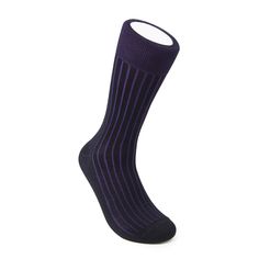 Two-Tone Ribbed - Black/Purple - Votta Socks Black Ribbed Stretch Socks, Black Stretch Ribbed Socks, Classic Ribbed Socks, Classic Ribbed Fitted Socks, Classic Fitted Ribbed Socks, Ribbed Cotton Mid-calf Socks, Fitted Black Ribbed Socks, Ribbed Socks, Mens Dress Socks