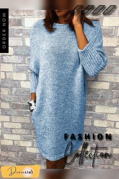 Women Caftan Pockets Shift Casual Knitted Weaving Dress Loose Knit Dress, Weaving Dress, Casual Knit Dress, Sweater Dress Casual, Solid Sweaters, Woven Dress, Casual Sweaters, Knit Skirt, Sweater Fashion