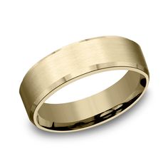 a wedding band that is yellow gold, with a satin finish and polished center in the middle