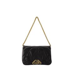 This crossbody bag from Alexander McQueen highlights smooth calfskin leather adorned with an embossed design. Versatile in nature, it includes a magnetic flap closure and a stylish chain strap, making it perfect for both daytime and evening events.

- Dimensions: 23 x 17 x 6 cm  
- Interior flat pocket for essentials  
- Color: Noir - Black  
- Made in Italy Black Shoulder Bag With Metal Logo For Everyday Luxury, Evening Leather Shoulder Bag With Metal Logo, Evening Flap Bag With Chain Strap, Leather Wallet On Chain With Metal Logo For Evening, Chic Evening Wallet On Chain With Metal Logo, Evening Chain Flap Crossbody Bag, Leather Business Bag With Chain Detail, Business Leather Bag With Chain Detail, Evening Chain Crossbody Flap Bag