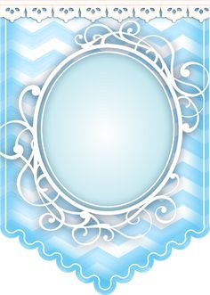 a blue and white background with an ornate frame in the center, on top of a chevron pattern