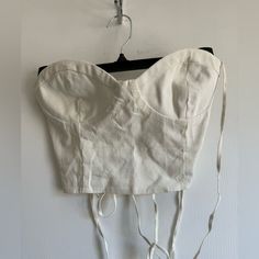 Brand New Without Tags White Strapless Cotton Crop Top, Elegant Fitted Cotton Crop Top, Elegant Cotton Crop Top, Zara Fitted Cotton Crop Top, Fitted Cotton Crop Top By Zara, Strapless Cotton Crop Top For Party, Chic Cream Cotton Crop Top, Linen Corset, White Linen Top