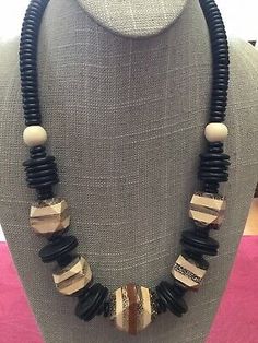 Vintage Chunky Wooden Beads Statement Necklace Black Brown Layered Disc  | eBay Brown Beaded Jewelry, African Necklaces, Wooden Bead Jewelry, Black Necklace Statement, African Beads Necklace, Body Accessories, Neck Jewelry, Wooden Bead Necklaces, Nice Jewelry