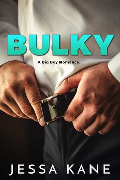 a man in a white shirt is holding a cell phone with the words bulky on it