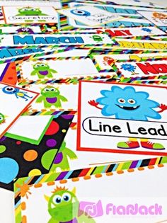 many children's books are stacked on top of each other with the words line leader