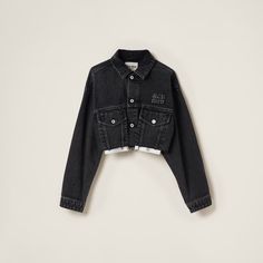 Miu Miu Jacket, Miu Miu Denim, Miu Miu Top, Posh Clothing, Miu Miu Logo, Blouson Jacket, Denim Outerwear, Denim Design, Washed Denim