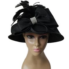 Black Dress Hat Elegant Black Summer Hat, Brimmed Cloche Hat For Party In Fall, Brimmed Cloche Hat For Fall Parties, Chic Black Hat, Fall Party Brimmed Cloche Hat, Fall Party Cloche Hat, Black Brimmed Cloche Hat For Spring, Fitted Black Hat For Spring, Black Winter Hat For Church