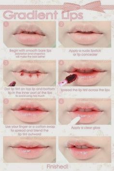 Makeup Bibir, Makeup Ala Korea, Makeup Asia, Makeup Kawaii, Gradient Lips, Gyaru Makeup, Lip Trends, Lip Tutorial, Kawaii Makeup