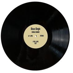 a black record with the words disco single on it