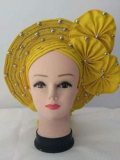 Aso Oke Auto Gele headtie turban head wrap scarf 3 Side ruffle design-FrenzyAfricanFashion.com Adjustable Yellow Headscarf In Headband Shape, Yellow Adjustable Headband Headscarf, Adjustable Yellow Headscarf Headband, Yellow One-size Headband Turban, Yellow Headwrap One Size Fits Most, Yellow Headwrap Headband One Size Fits Most, Yellow One Size Headband Headscarf, Yellow One Size Fits Most Headband Headwrap, Yellow Headwrap Headband One Size