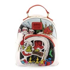 Loungefly Dr. Seuss The Grinch Chimney Thief Mini Backpack Brand New - With Tags Adjustable Straps Zip Around Closure Backpack Dimensions 10.5h X 9w X 5d White Backpack With Adjustable Strap As Gift, White Standard Backpack For Gift, Loungefly Purse, Disney Bags Backpacks, Dr Seuss The Grinch, Cute Mini Backpacks, Mini Mochila, Faux Leather Backpack, Loungefly Bag