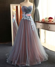 Prom Dress With Flowers, Junior Prom Dress, Tulle Long Prom Dress, Burgundy Evening Dress, Pink Floor, Junior Party Dresses, Grey Prom Dress, Junior Prom, Dress With Flowers