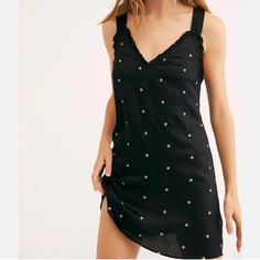 New With Tags, Never Worn Black Embellished V-neck Mini Dress, Black Embellished Beach Dress, Embellished Black Summer Dresses, Summer Black Embellished Mini Dress, Casual V-neck Embellished Dresses, Spring Black Embellished Mini Dress, Casual Black Embellished Dresses, Free People Adella Dress, Knee Length Dresses Formal