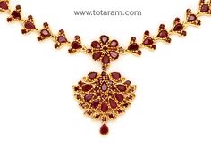 22 Karat Gold Ruby Necklace & Drop Earrings Set  - 235-GS3602 - in 34.150 Grams for USD $3163.60. 
Made in India by Totaram Jewelers Online this product is in Gold - 22 Karat BIS Hallmark 916 KDM Gold  & is an excellent gift for Adult - Women. Ships fully insured with secured guaranteed delivery for free with your order over $250 from New Jersey USA & comes with 30 days exchange policy. Formal 22k Gold Red Jewelry, Formal Red 22k Gold Jewelry, 22k Gold Red Jewelry, Gold Ruby Necklace, 22k Gold Necklace, Ruby Necklace, Gifts For Adults, 22k Gold, Earrings Set