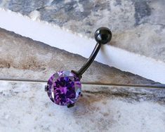 Brilliant Light Amethyst CZ Crystal Belly Button Ring Black | Etsy