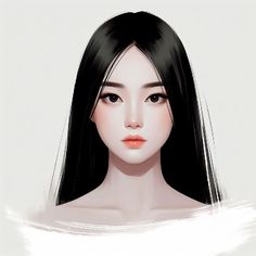 an animated image of a woman with long black hair