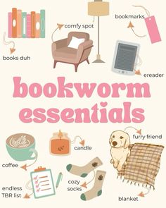 a poster with the words bookworm essentials