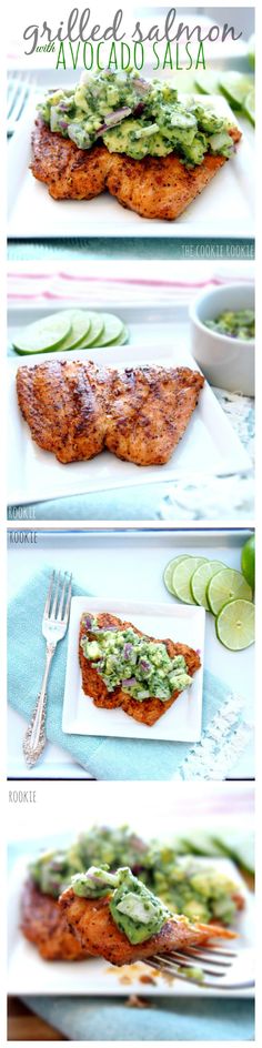 the steps to make grilled salmon with avocado salsa on top and in between