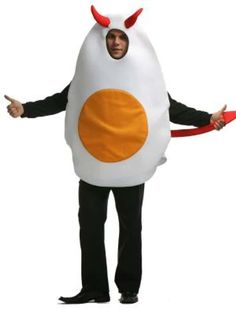 a man in a costume that looks like an egg with horns on it's head