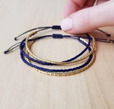 Cobalt Blue and Gold Minimalist Bracelet Dark Blue Tiny Bead | Etsy Stretch Beaded Bracelets Diy, Bracelet Business, Tiny Bead Bracelet, Friendship Bracelets Easy, Handmade Jewlery, Bracelets Handmade Diy, Miyuki Bracelet, Diy Friendship Bracelets Patterns, Bracelet Minimalist