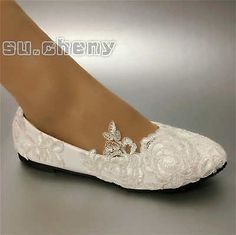 su.cheny White light ivory lace flats ballet Wedding Bridal shoes size 5-12 | eBay Comfy Wedding Shoes Ballet Flats, White Flat Wedding Shoes For Bridal Shower, Elegant White Ballet Flats For Wedding, Elegant White Wedding Ballet Flats, White Almond Toe Flats For Wedding, Elegant Slip-on Ballet Flats For Wedding, White Round Toe Flats For Wedding, Elegant Lace Flats, Lace Flat Wedding Shoes