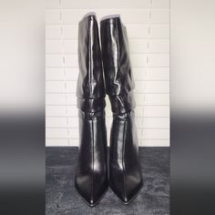 Nine West Black Patent Leather Boots Tan Riding Boots, Black Patent Leather Boots, Stacked Heel Boots, Leather Motorcycle Boots, Brown Riding Boots, Brown Suede Boots, Patent Leather Boots, Leather Heeled Boots, Suede Boots Knee High