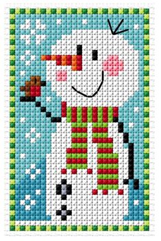 a cross stitch pattern with a snowman on it