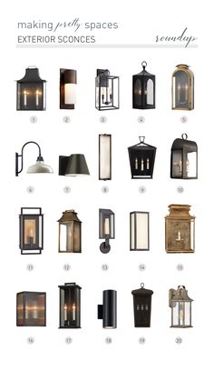 the different types of outdoor lights are shown in this image, including one light and two lamps