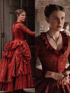 Enola Holmes Outfits, Enola Holmes Costume, Enola Holmes Dress, Gothic Prom Dress, Victorian Era Dresses, Rococo Dress, Red Ball Gown, 18th Century Dress, Looks Pinterest