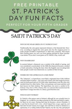 the st patrick's day fun fact is shown in green and white with shamrocks