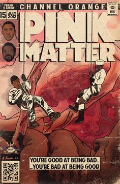 the cover to pink matter magazine, featuring two men on top of a rock and another man