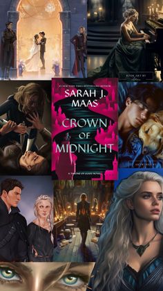 the cover art for crown of midnight by sarah i maas, and an image of