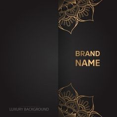 a black and gold business card with an elegant floral design on the front, side and back