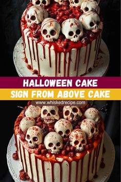 halloween cake with skulls and blood on top