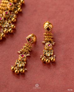 22kt Gold Antique Traditional Earring | Harit Zaveri Jewellers | Ahmedabad, India | WhatsApp : +917016466150 Wedding Jewelry Sets Bridal Jewellery, Gold Earrings Indian, Hand Chain Jewelry, Antique Gold Earrings, Gold Bridal Necklace, Antique Necklaces Design