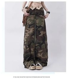 Lebadesign American Retro High Street Casual Overalls Camouflage Loose Wide Leg Pants Women Y2k Hip-hop Pockets Cargo Grunge Trousers Baggy High-waist Camouflage Cargo Jeans, High Waist Camouflage Parachute Pants For Streetwear, High Waisted Camouflage Parachute Pants For Streetwear, Grunge Trousers, Wide Leg Pants Women, Loose Wide Leg Pants, Women Y2k